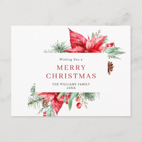 Elegant Christmas Poinsettia Holiday Greeting Postcard