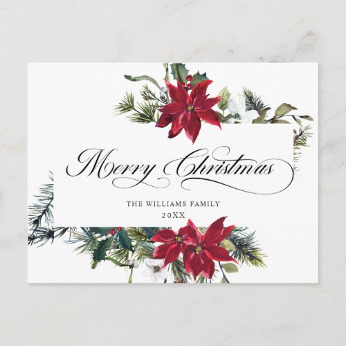 Elegant Christmas Poinsettia Holiday Greeting Postcard