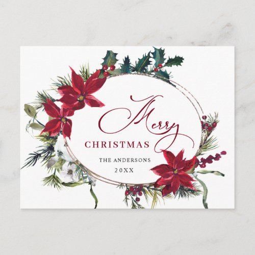 Elegant Christmas Poinsettia Holiday Greeting Postcard