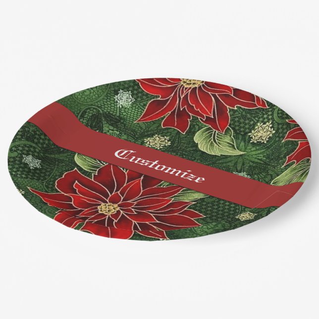 Elegant Christmas Poinsettia Paper Plates (Angled)