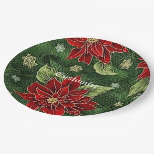 Elegant Christmas Poinsettia Paper Plates