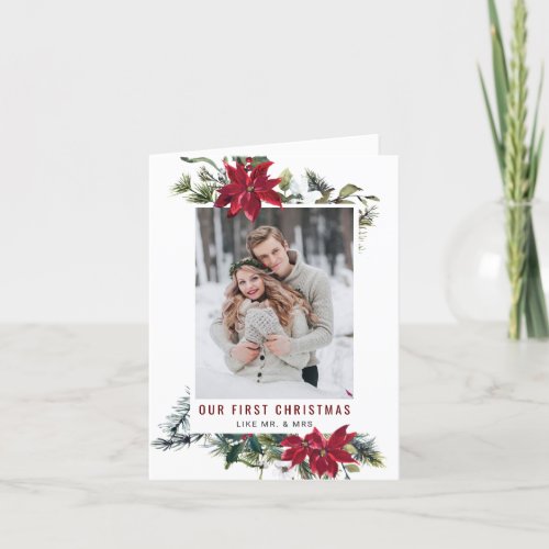 Elegant Christmas Poinsettia Photo Greeting Holiday Card