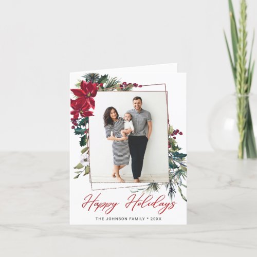 Elegant Christmas Poinsettia Photo Greeting Holiday Card