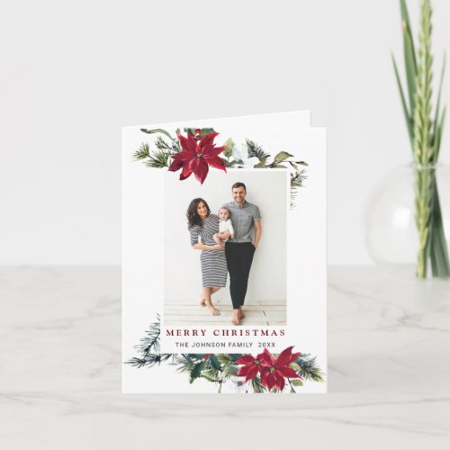 Elegant Christmas Poinsettia Photo Greeting Holiday Card