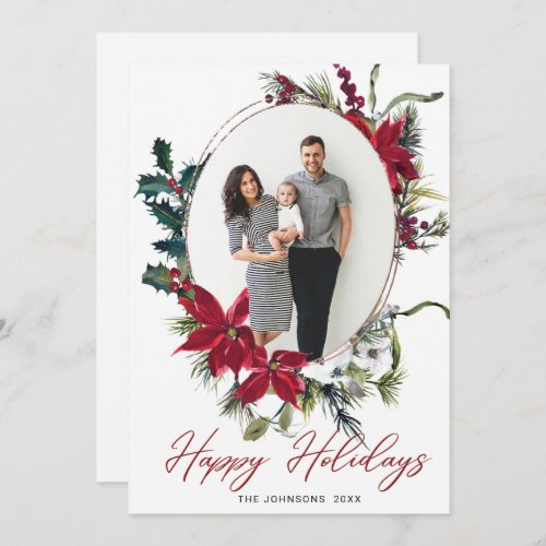 Elegant Christmas Poinsettia Photo Greeting Holiday Card