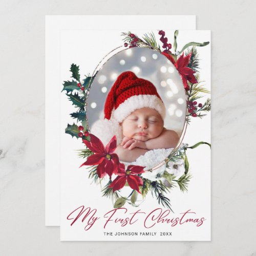 Elegant Christmas Poinsettia Photo Greeting Holiday Card