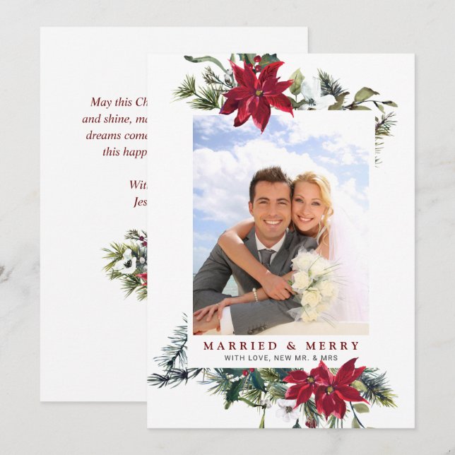 Elegant Christmas Poinsettia Photo Greeting Holiday Card (Front/Back)