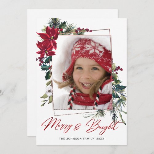 Elegant Christmas Poinsettia Photo Greeting Holiday Card