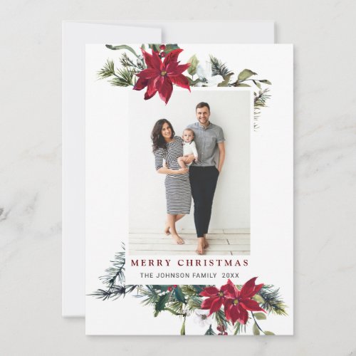 Elegant Christmas Poinsettia Photo Holiday Card