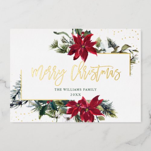 Elegant Christmas Poinsettia Rose Gold Foil Holiday Card