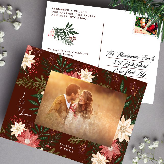 Elegant Christmas Poinsettia Splendor Photo Holiday Postcard (Creator Uploaded)