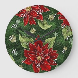 Elegant Christmas Poinsettia Wall Clock