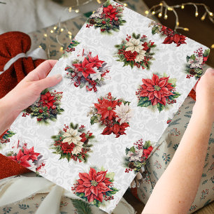 Elegant Christmas Poinsettias and Damask Envelope Mailers
