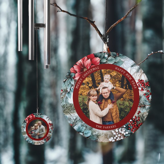 Elegant Christmas Poinsettias and Holly Photo Wind Chime (Creator Uploaded)