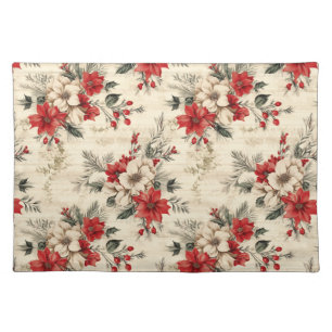 Elegant Christmas Poinsettias Cloth Placemat