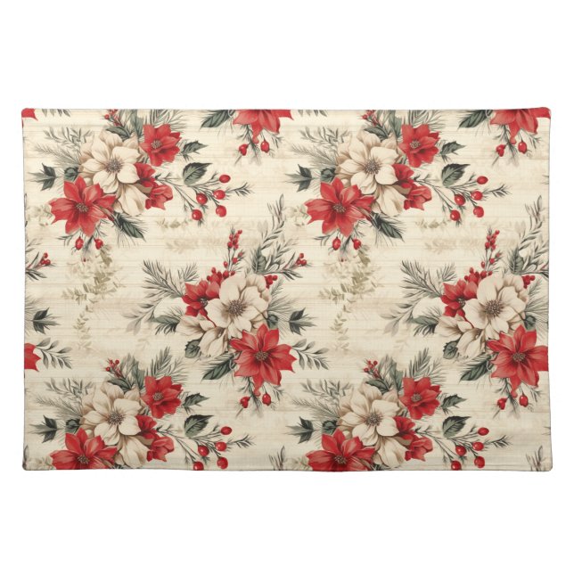 Elegant Christmas Poinsettias Cloth Placemat (Front)