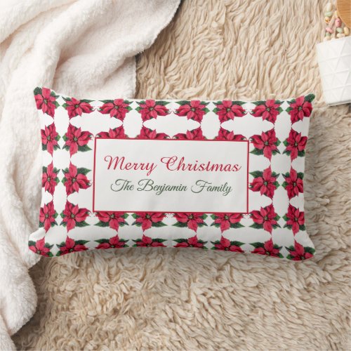 Elegant Christmas Poinsettias Pattern Personalize  Lumbar Pillow
