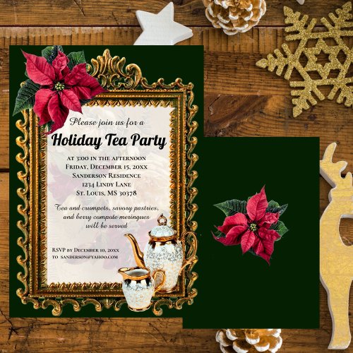 Elegant Christmas Pointsettia Tea Party Invitation