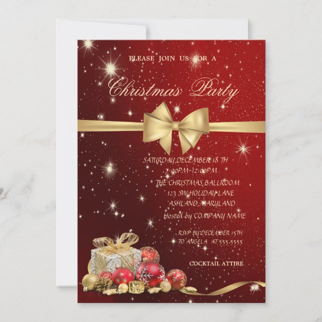 Elegant Christmas Presents,Bow,Red,Christmas Party Invitation (Front)