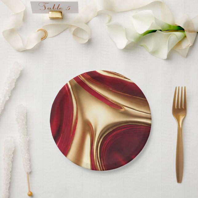Elegant Christmas-Red and Gold- Paper Plates (Wedding)