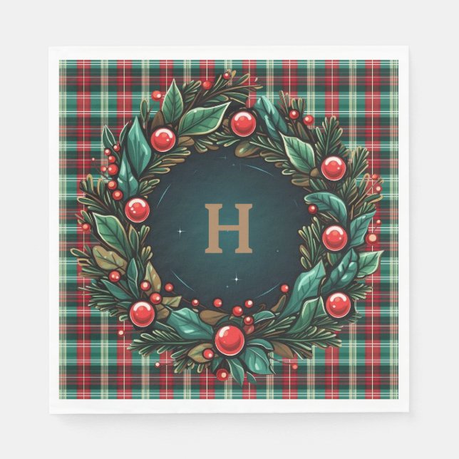 Elegant Christmas Red and Green Plaid  Napkins (Front)
