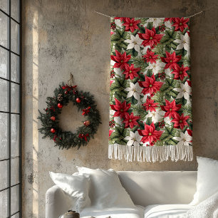 Elegant Christmas red and white poinsettia Holiday Fleece Blanket