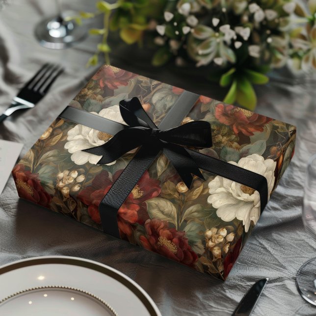 Elegant Christmas Red and Winter White Floral Wrapping Paper (Creator Uploaded)