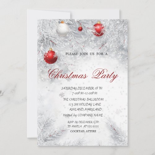 Elegant Christmas Red Balls Christmas Party Invitation