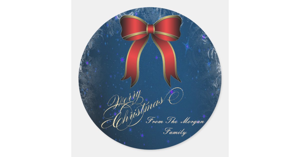 Elegant Christmas Red Bow Classic Round Sticker | Zazzle