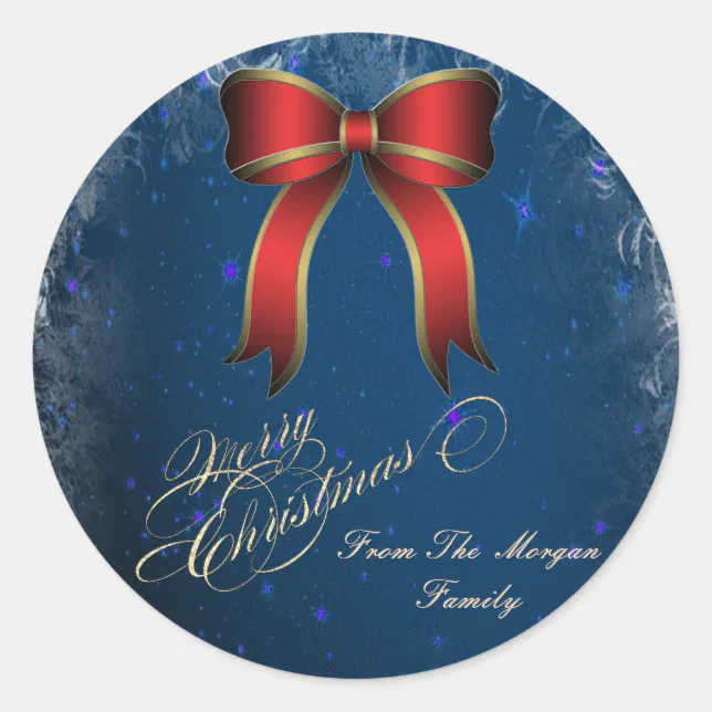 Elegant Christmas Red Bow Classic Round Sticker | Zazzle