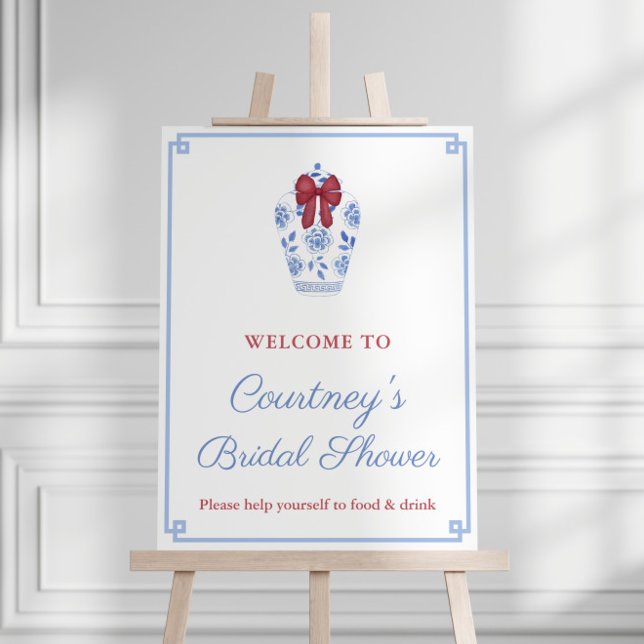 Elegant Christmas Red Bow Wedding Shower Welcome Foam Board (Elegant Ginger Jar With Red Bow Christmas Bridal Shower Party welcome sign)