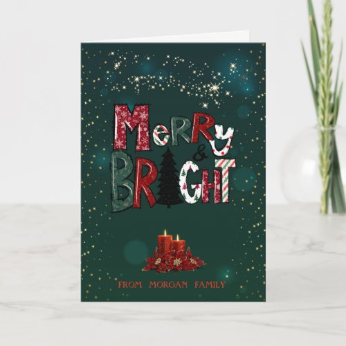 Elegant Christmas Red Candles Merry  Bright Holiday Card