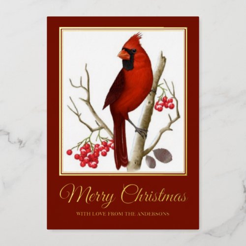 Elegant Christmas Red Cardinal Bird Foil Holiday Card