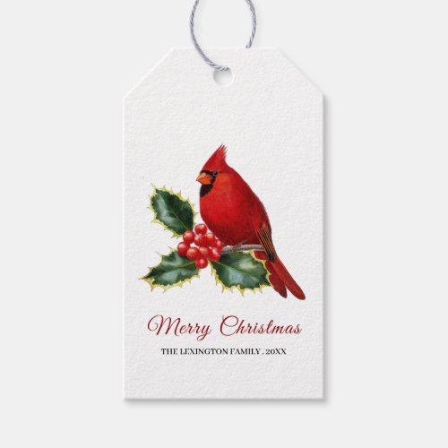 Elegant Christmas Red Cardinal Bird Holly Gift Tags