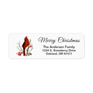 Elegant Christmas Red Cardinal Bird Label