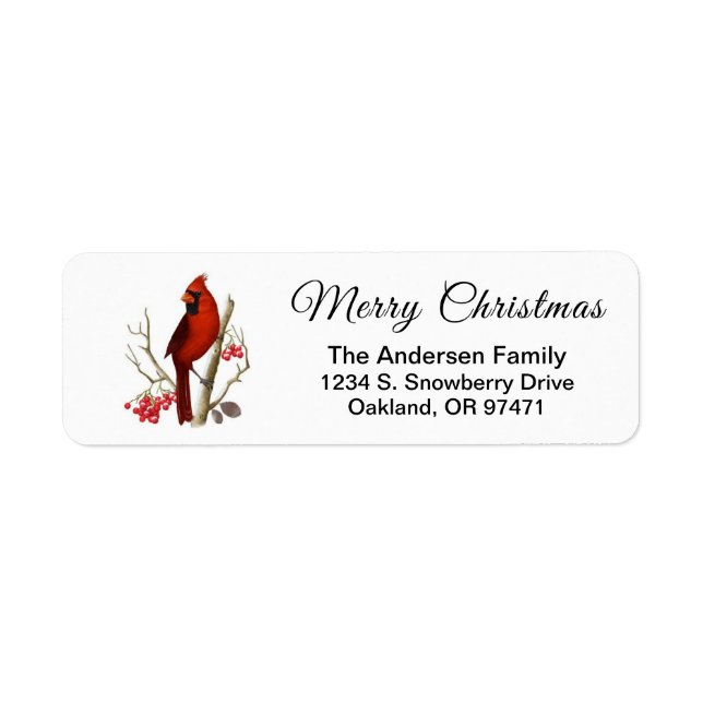 Elegant Christmas Red Cardinal Bird Label (Front)