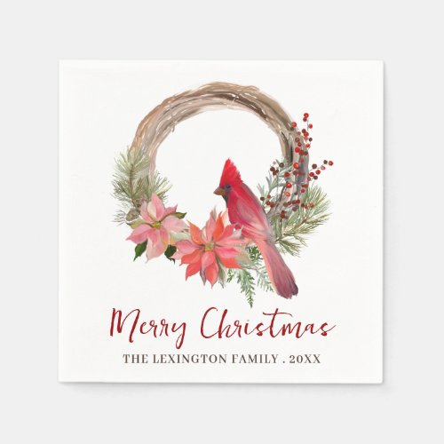 Elegant Christmas Red Cardinal Bird Monogram Napkins