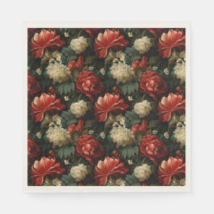 Elegant Christmas Red & Cream Vintage Floral Napkins