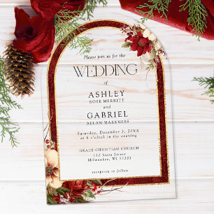 Elegant Christmas Red Damask Floral Arch Acrylic Invitations