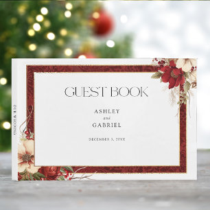 Elegant Christmas Red Damask Floral Guest Book