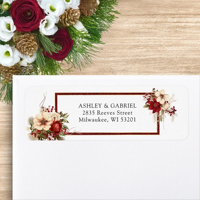 Elegant Christmas Red Damask Floral Label (Creator Uploaded)
