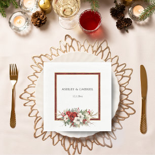 Elegant Christmas Red Damask Floral Napkins