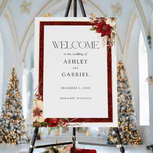 Elegant Christmas Red Damask Floral Welcome Foam Board
