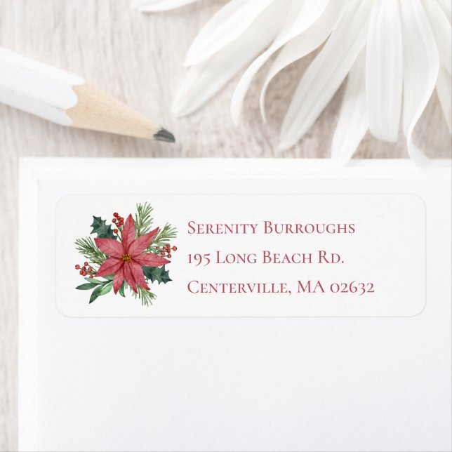 Elegant Christmas Red Floral Wedding Poinsettia Label (Insitu)