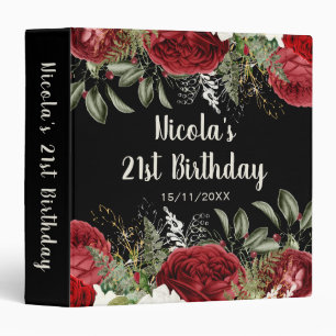 Elegant Christmas Red Flowers Birthday Party 3 Ring Binder