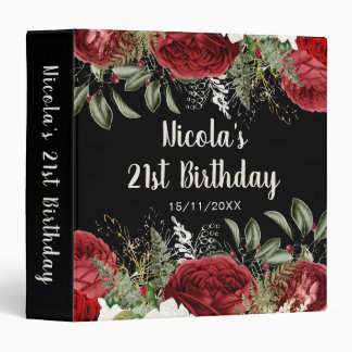 Elegant Christmas Red Flowers Birthday Party 3 Ring Binder