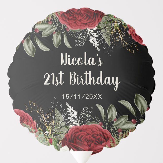 Elegant Christmas Red Flowers Birthday Party Balloon (Front)