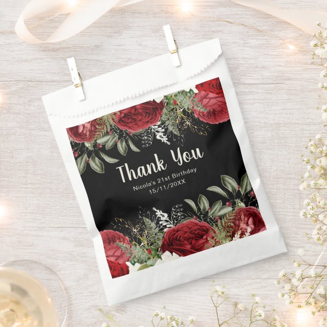 Elegant Christmas Red Flowers Birthday Party Favor Bag (Clipped)