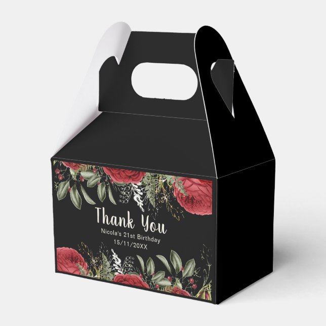 Elegant Christmas Red Flowers Birthday Party Favor Boxes (Front Side)