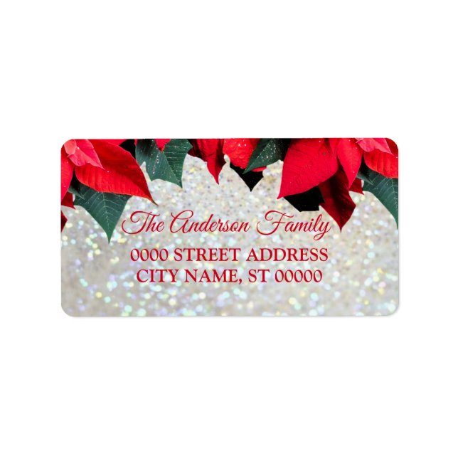 Elegant Christmas Red Flowers Holidays Label (Front)